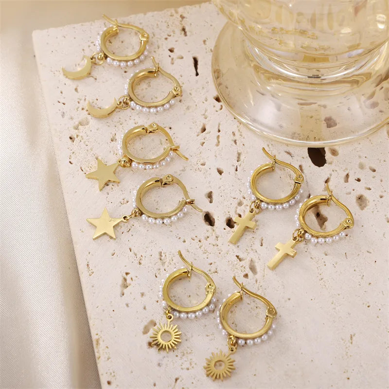 Sunbound Pearl Charm Hoops