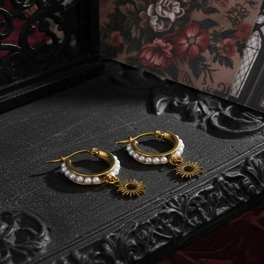 Sunbound Pearl Charm Hoops